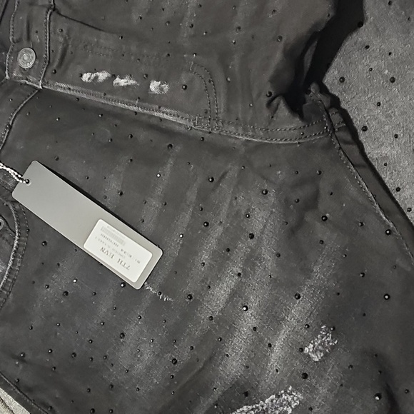 NWT 7TH HVN Crystal Stargaze Jet Jeans Black Denim 34 Skinny Embellished Slim - Picture 10 of 14